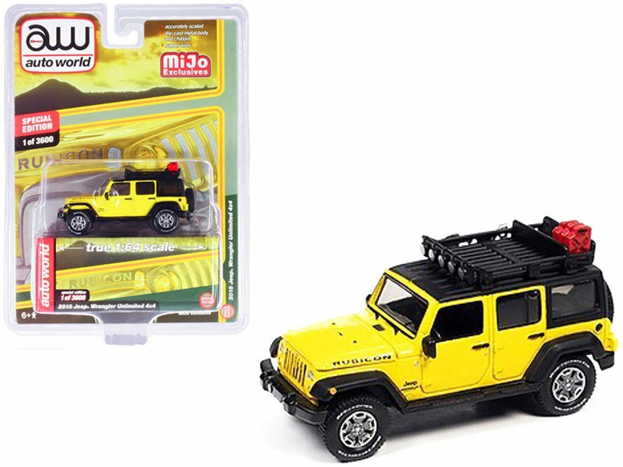 Auto World 1:64 Custom 2018 Jeep Wrangler Rubicon Unlimited Yellow