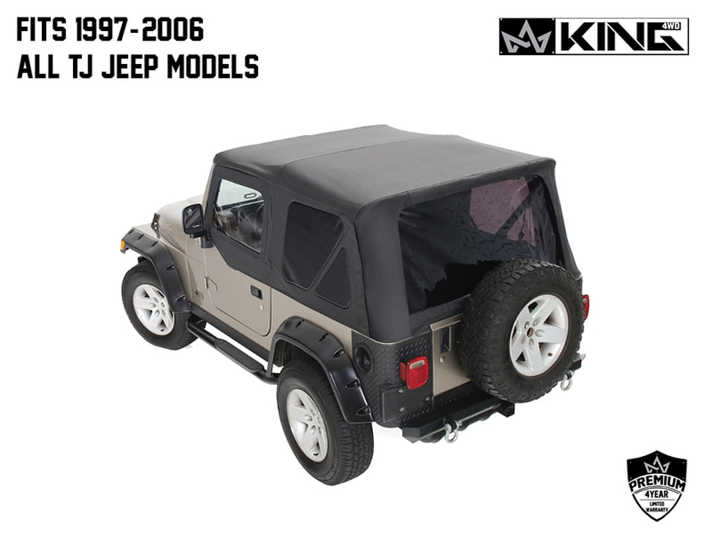 King4WD Soft Tops Jeep TJ Replacement Soft Top With Upper Doors For 97-06 Wrangler TJ Black Diamond King 4WD - King4WD - 14010135