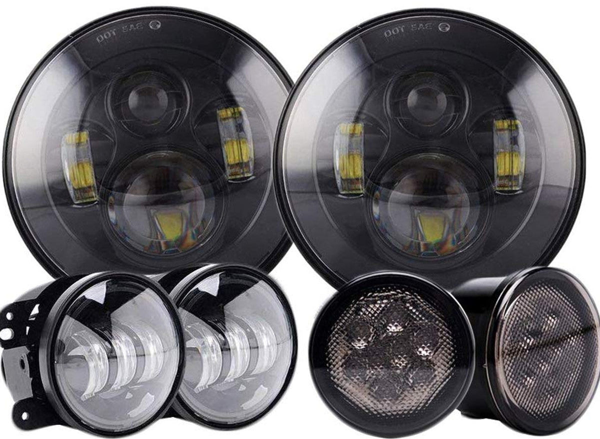 RGB 7 LED Headlghts 4'' Fog Lghts Kts For Jeep Wrangler JK JKU 07-17 Combo | eBay