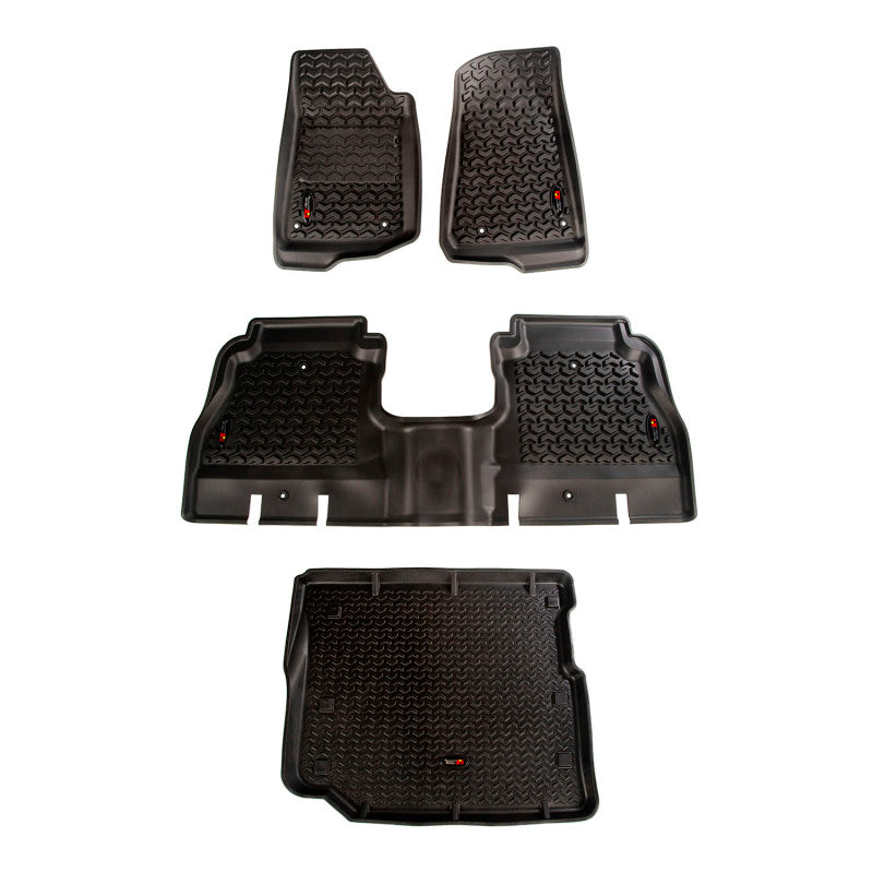 Rugged Ridge Floor Liner Front/Rear/Cargo Black 18-21 Jeep Wrangler JL 4 Dr (Excl. 4XE Models)-Clearance