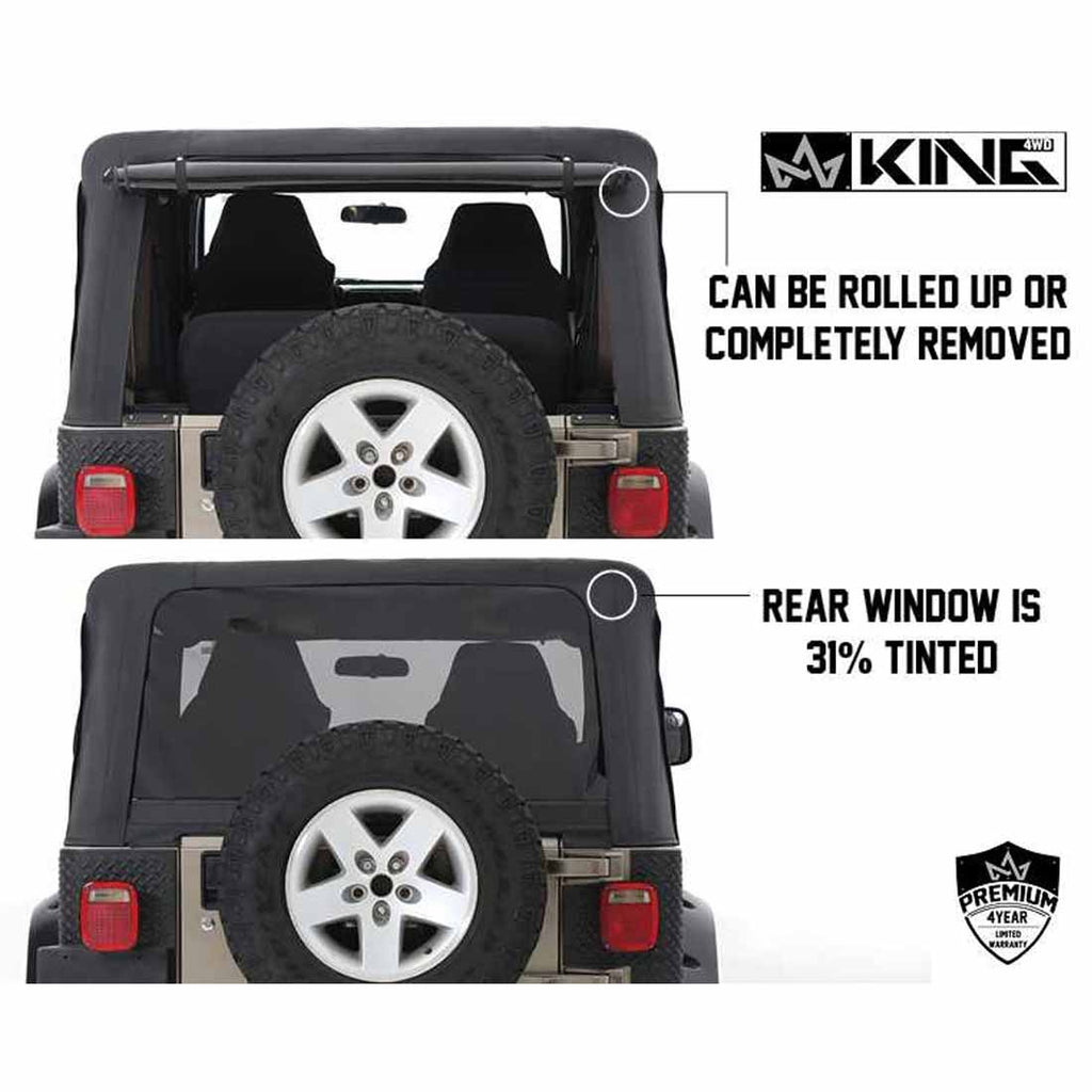 Jeep TJ Replacement Soft Top With Upper Doors For 97-06 Wrangler TJ Black Diamond King 4WD