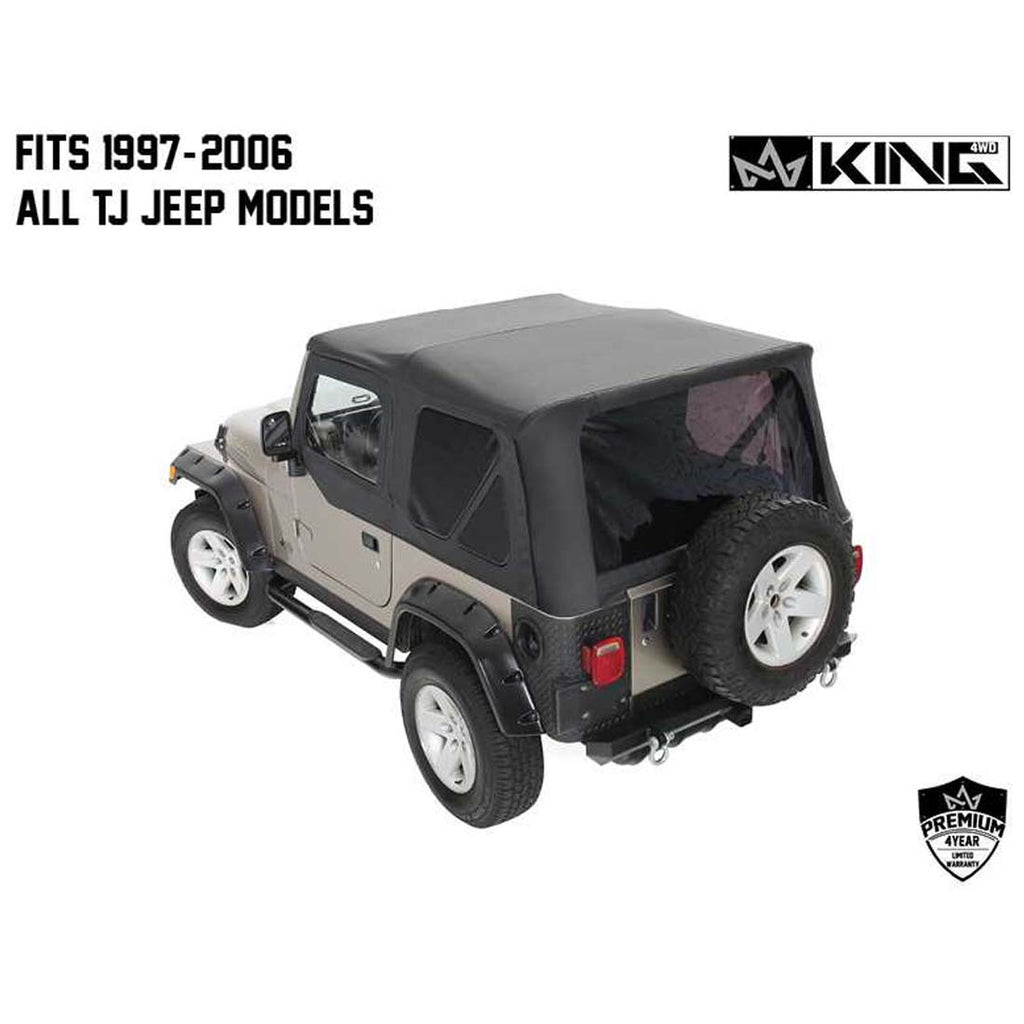 Jeep TJ Replacement Soft Top With Upper Doors For 97-06 Wrangler TJ Black Diamond King 4WD