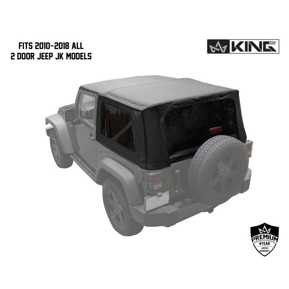 Jeep JK Replacement Soft Top Tinted Windows For 10-18 Wrangler JK 2 Door Black Diamond King 4WD