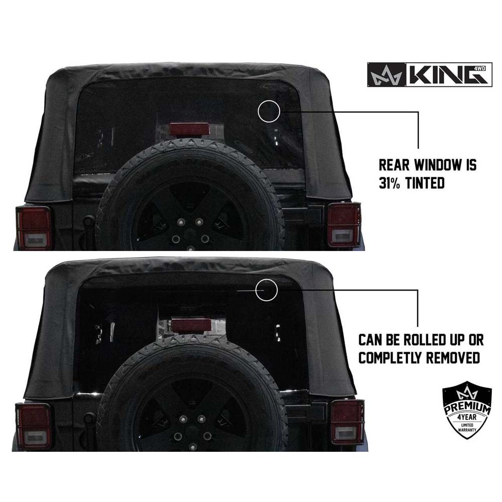 Jeep JK Replacement Soft Top Tinted Windows For 10-18 Wrangler JK 2 Door Black Diamond King 4WD