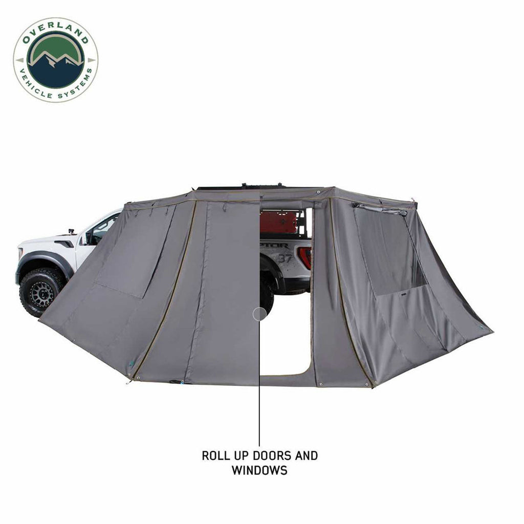 HD Nomadic 180 - LTE Awning Wall, Universal, Grey Body, Green Trim W/Storage Bag Overland Vehicle Systems