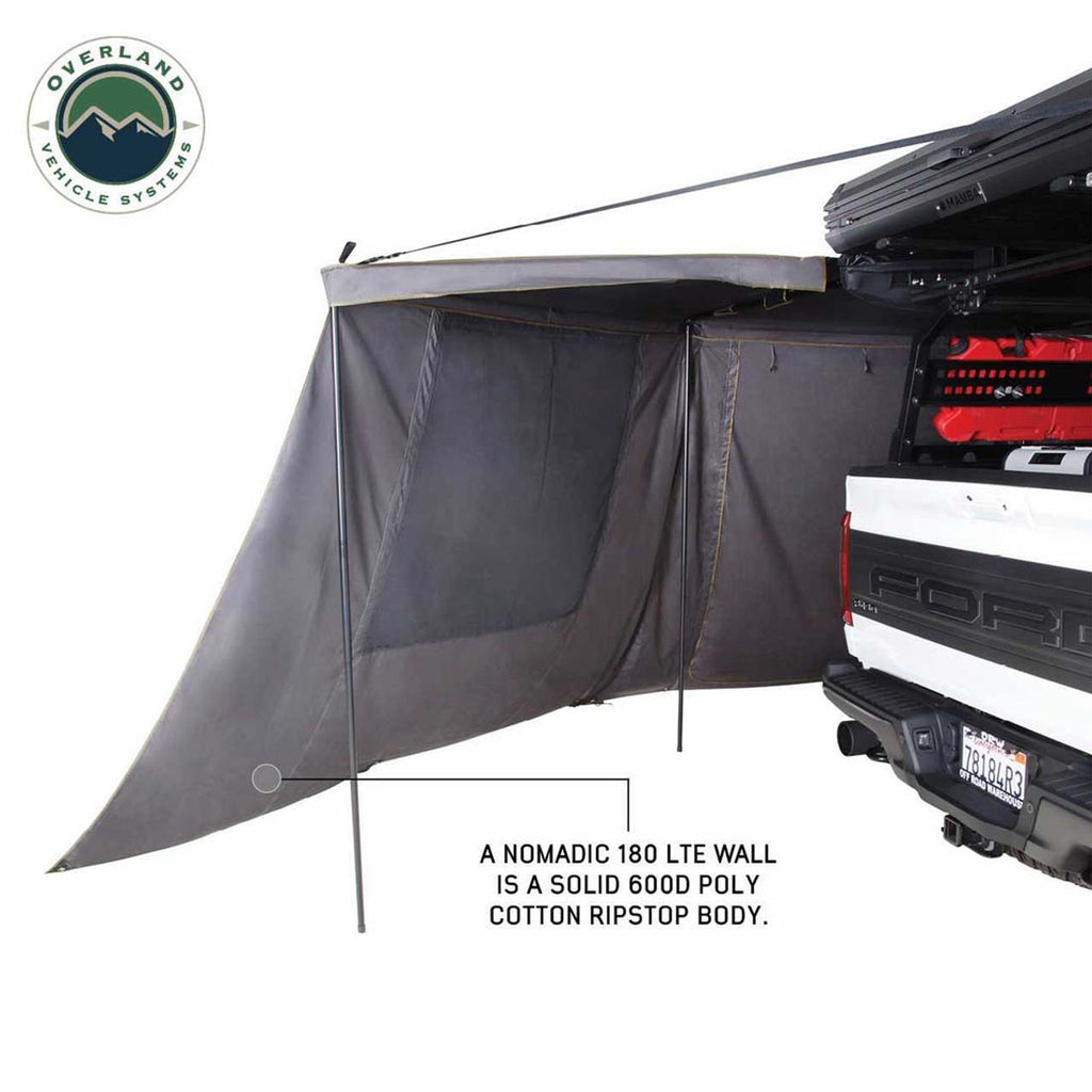 HD Nomadic 180 - LTE Awning Wall, Universal, Grey Body, Green Trim W/Storage Bag Overland Vehicle Systems