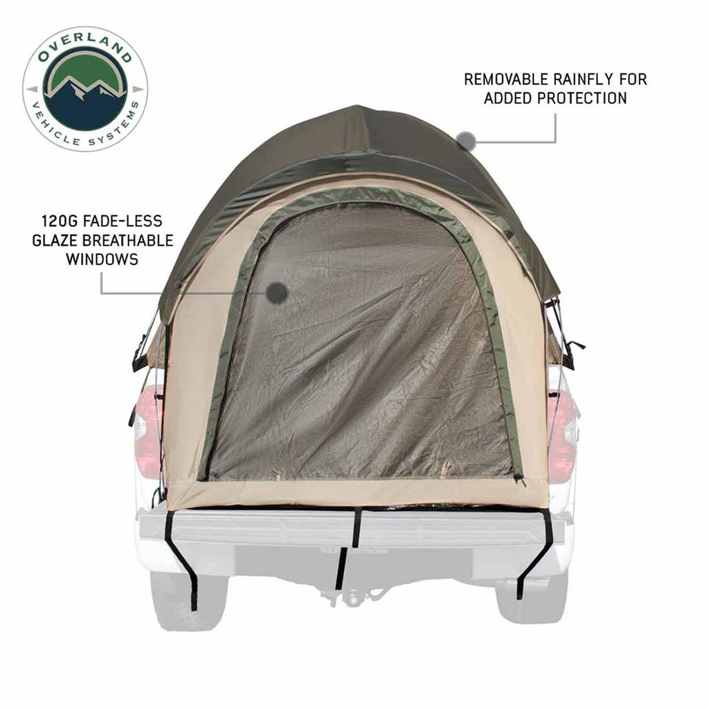 LD TACT - Bed Tent Mid Size 5.0-5.2 Foot, Tan Body and Green Rainfly Overland Vehicle Systems