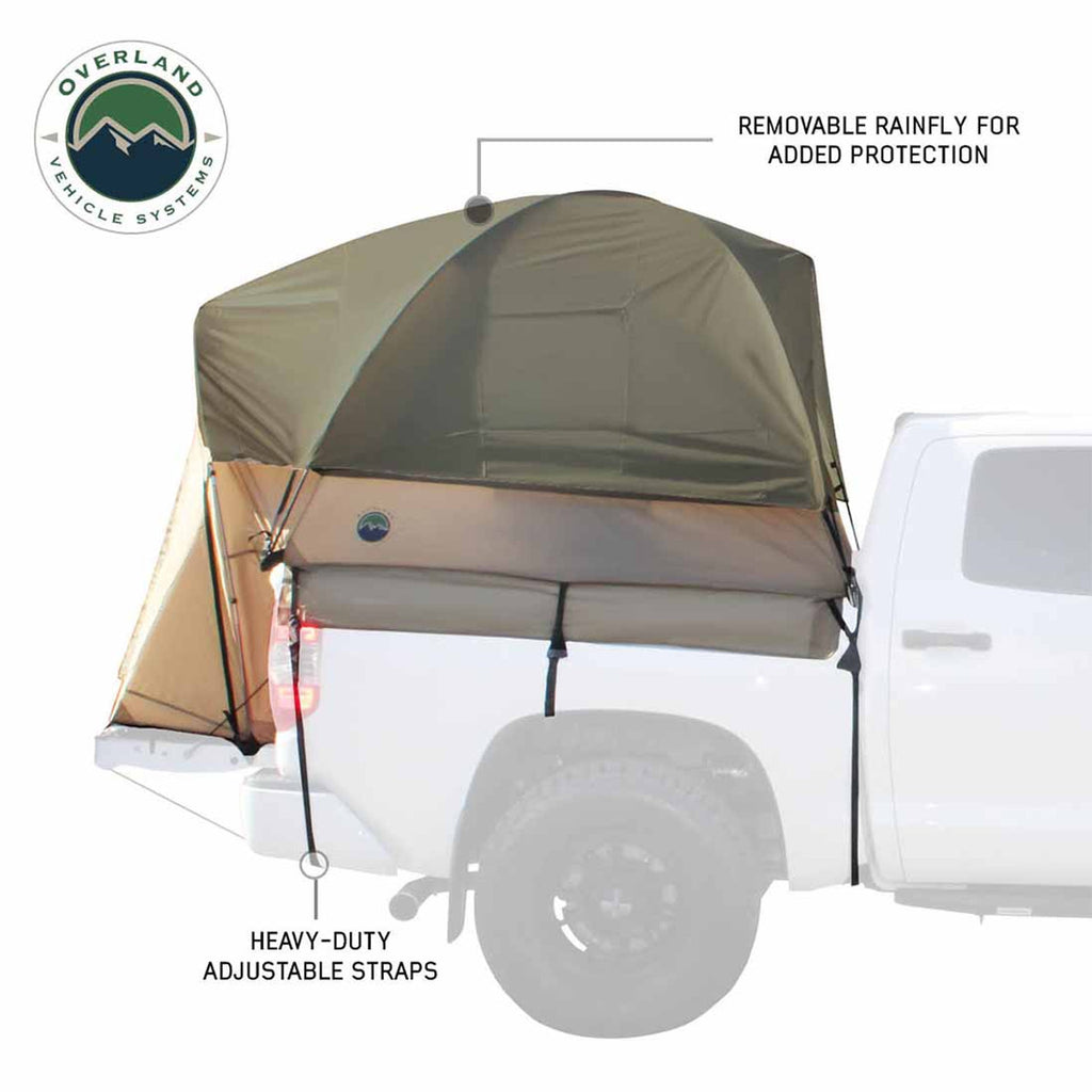 LD TACT - Bed Tent Mid Size 5.0-5.2 Foot, Tan Body and Green Rainfly Overland Vehicle Systems