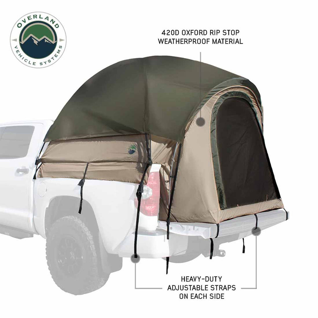 LD TACT - Bed Tent Mid Size 5.0-5.2 Foot, Tan Body and Green Rainfly Overland Vehicle Systems