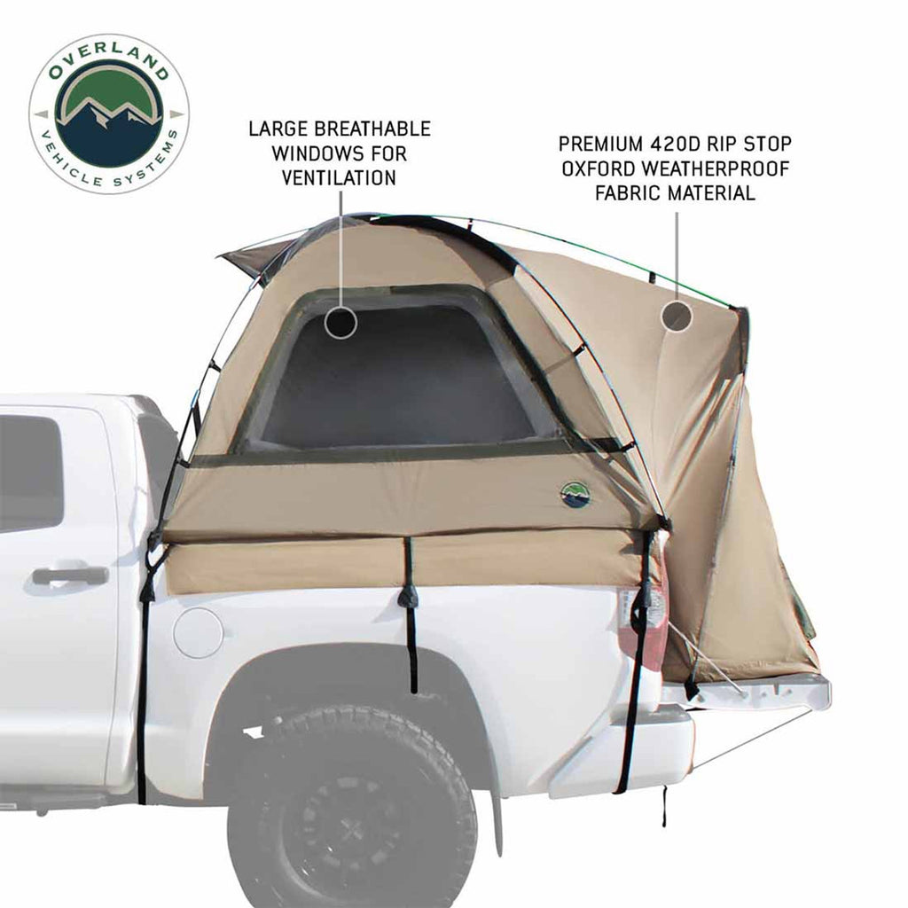 LD TACT - Bed Tent Mid Size 5.0-5.2 Foot, Tan Body and Green Rainfly Overland Vehicle Systems