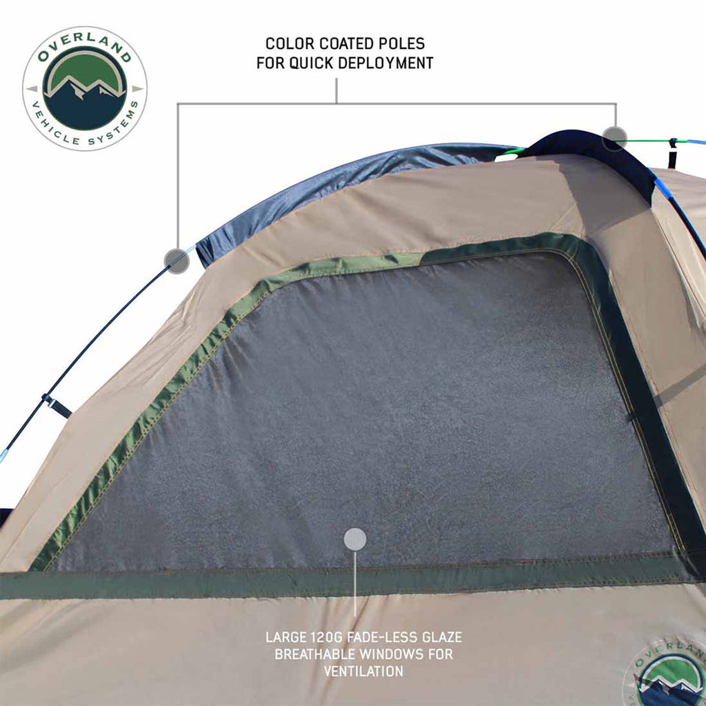 LD TACT - Bed Tent Full Size 5.5-5.8 Foot, Tan Body and Green Rainfly Overland Vehicle Systems