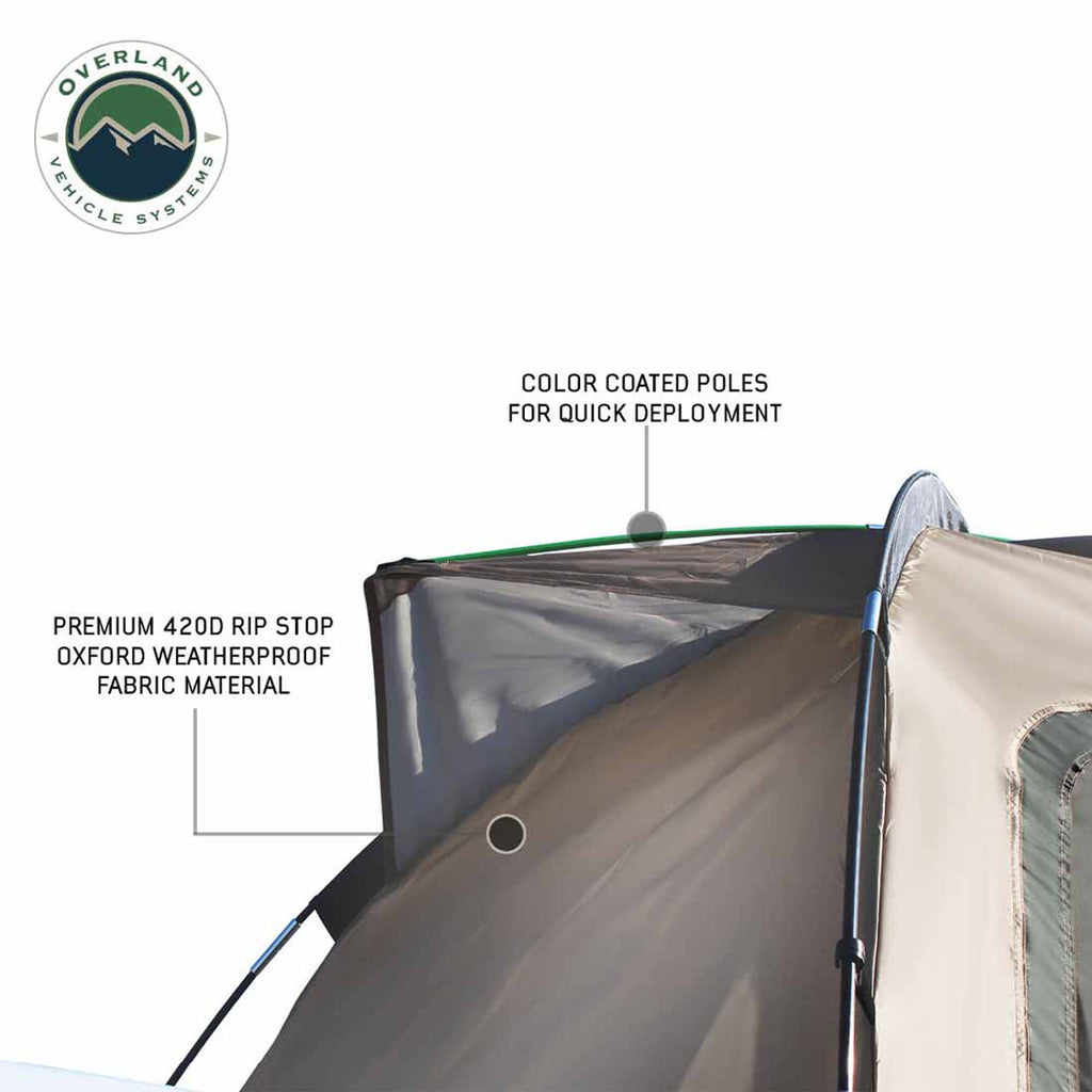 LD TACT - Bed Tent Full Size 5.5-5.8 Foot, Tan Body and Green Rainfly Overland Vehicle Systems