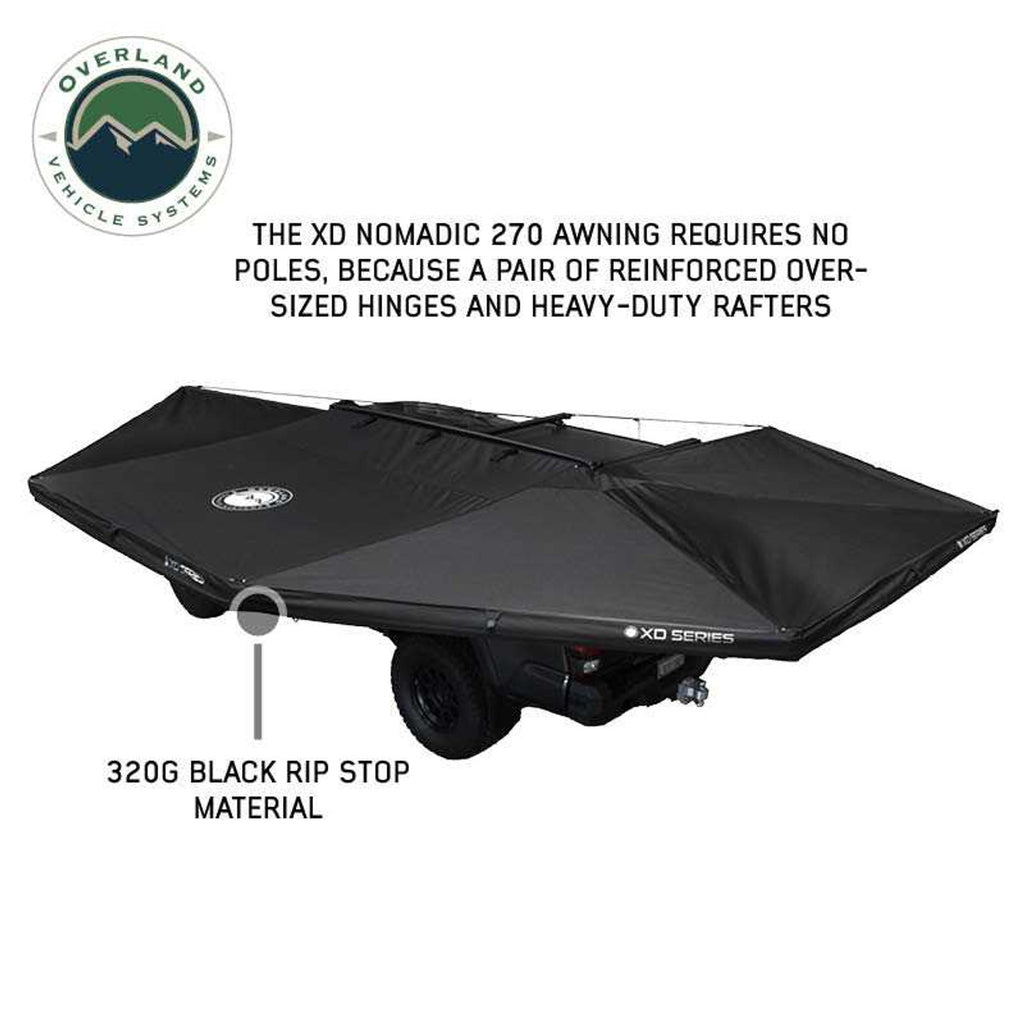 XD Nomadic 270 - Awning, Lights, Black Out, Wall Kit, Driver Side, Black Body, Black Trim and Black Travel Cover Overland Vehicle Systems