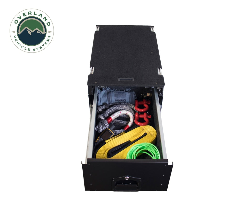 Camping Cargo Box With Slide Out Drawer & Working Station Overland Vehicle Systems