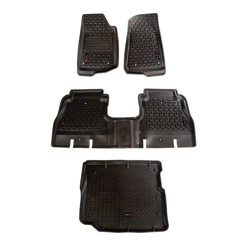 Rugged Ridge Floor Liner Front/Rear/Cargo Black 18-21 Jeep Wrangler JL 4 Dr (Excl. 4XE Models)-Clearance