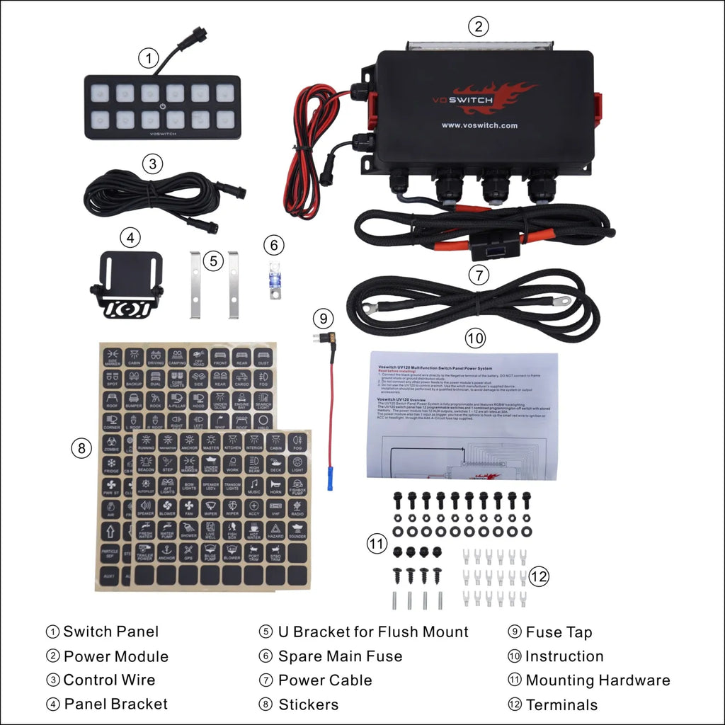 Voswitch UV120 Universal 12 Gang Programmable Switch Panel for Truck / UTV / Side by Side / Boat