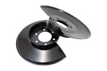 Load image into Gallery viewer, Jeep CJ Disc Brake Dust Cover for 76-78 Jeep CJ Black Powdercoat Stainless Kentrol