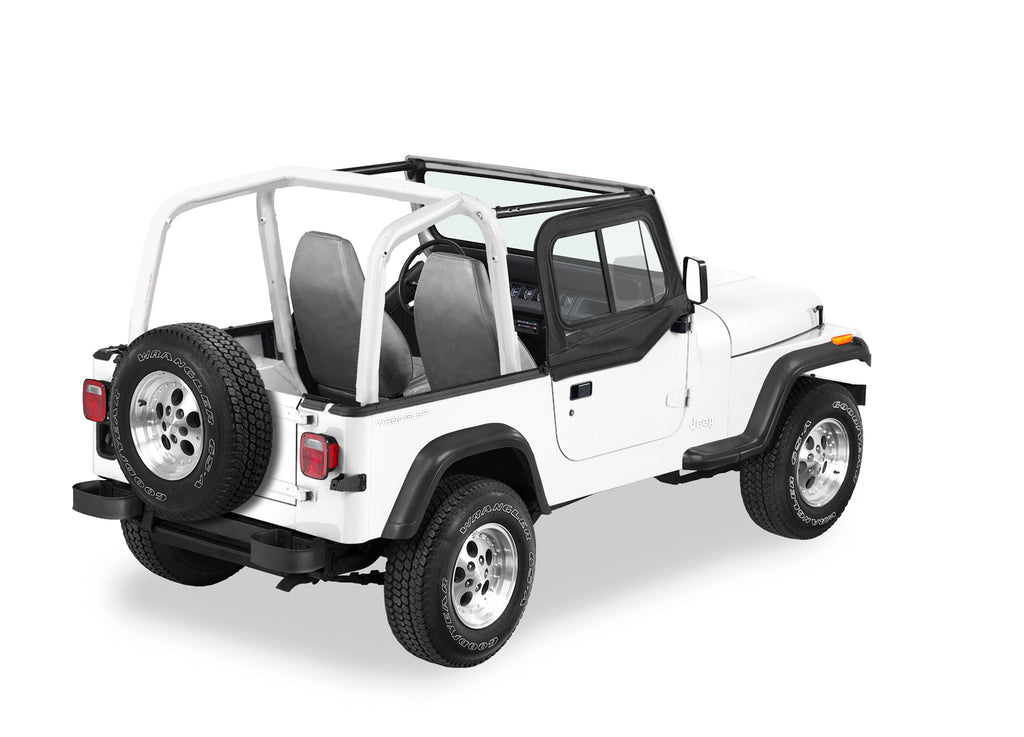 Rounded Upper Door Sliders Rear Corner Jeep 1988-1995 Wrangler YJ Fits Supertop, Sunrider or Halftop Black Denim Single Sliding Bestop
