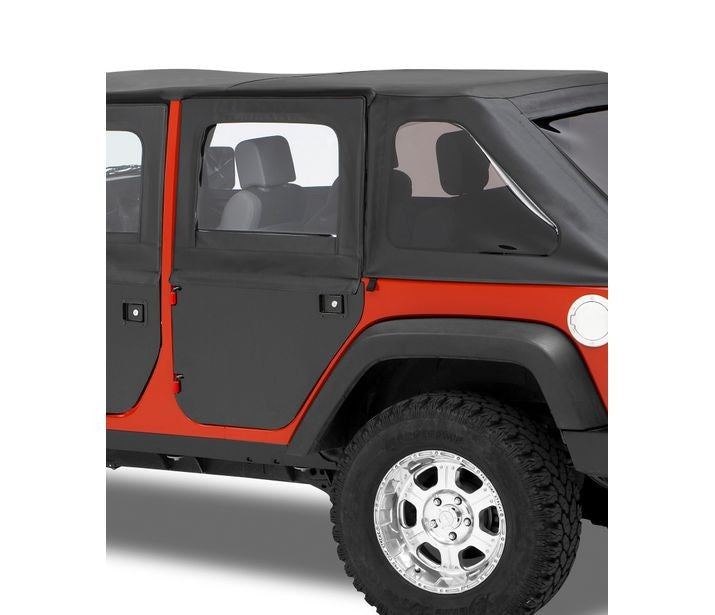 Jeep Doors Full 2-Piece Fabric Doors For Jeep 2007-2018 Wrangler JK Clear Vinyl Rear Black Premium Twill Pair Bestop
