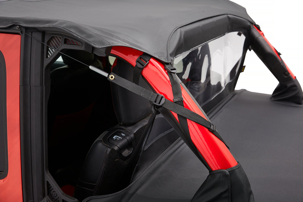 Jeep Wrangler Bikini Top Header Safari Cable Style Bikini Tops For Jeep 2018-2023 Wrangler JL 4 Door Black Diamond Bestop