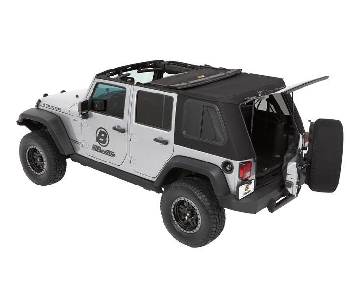 Trektop Pro Hybrid Slantback Soft Top For Jeep 2007-2018 Wrangler JK 4 Door Black Bestop