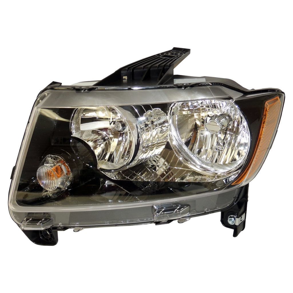 Left Headlight Assy for 11-17 Jeep MK Compass w/ Halogen Bulbs w/ Black Bezel Crown Automotive