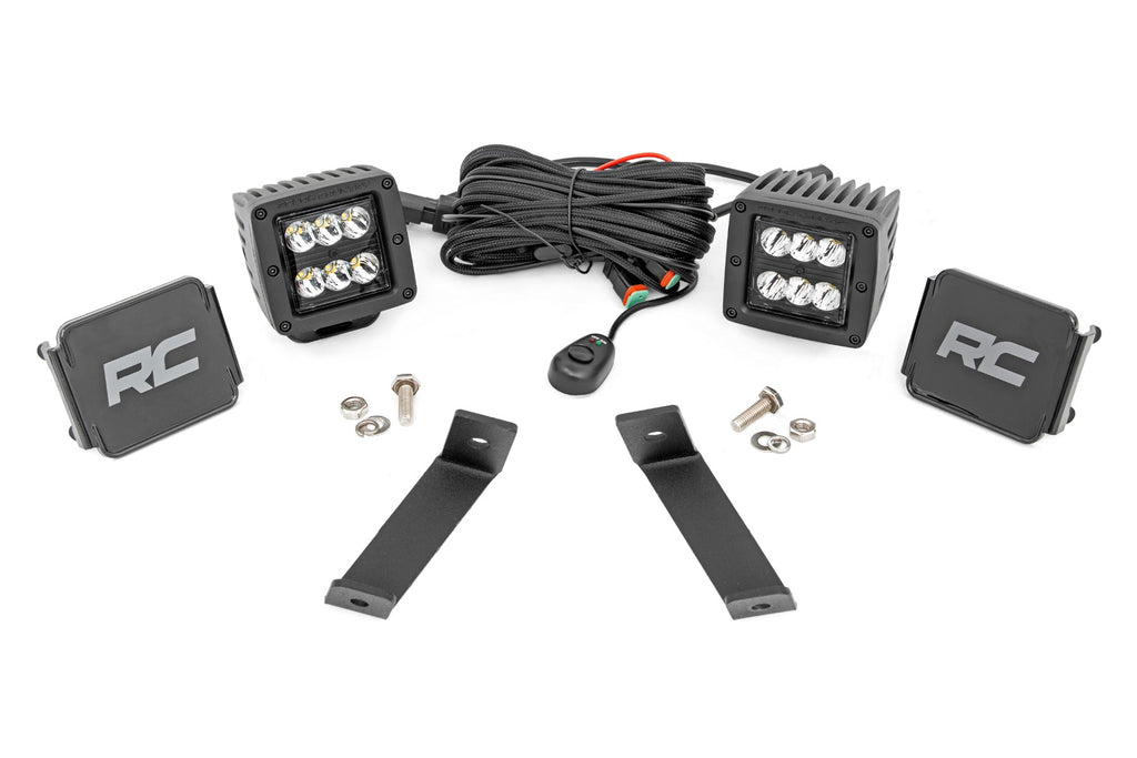 LED Light Kit Ditch Mount 2 Inch Black Pair Spot Jeep KL 14-21 Rough Country