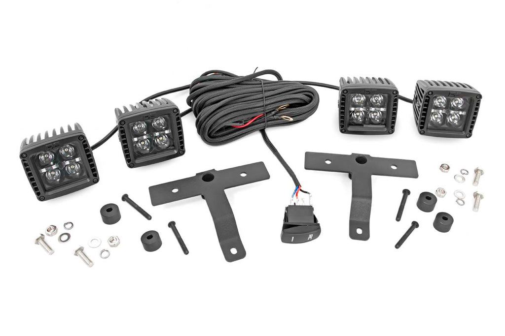Jeep Quad LED Light Pod Kit -Black Series w/Amber DRL 18-20 JL 20-Up Gladiator Rough Country