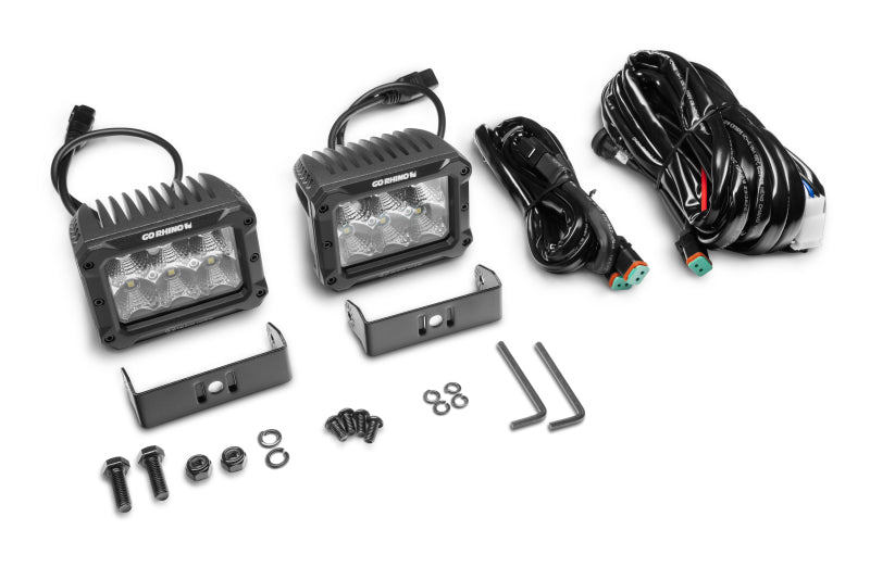 Go Rhino Xplor Bright Series Rectangle LED Flood Light Kit (Surface/Thread Std Mnt) 4x3 - Blk (Pair)
