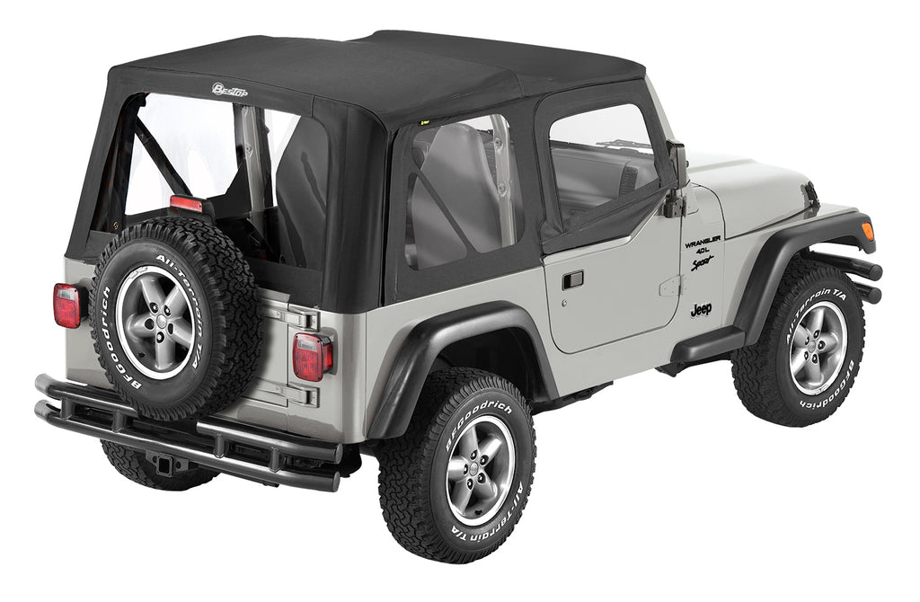 Replace-A-Top for OEM Hardware For Jeep 1997-2002 Wrangler TJ Clear Black Sailcloth Upper Door Skins Included Bestop
