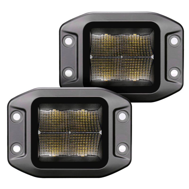 Go Rhino Xplor Blackout Series Cube LED Flood Light Kit (Flush Mount) 3x3 - Blk (Pair)