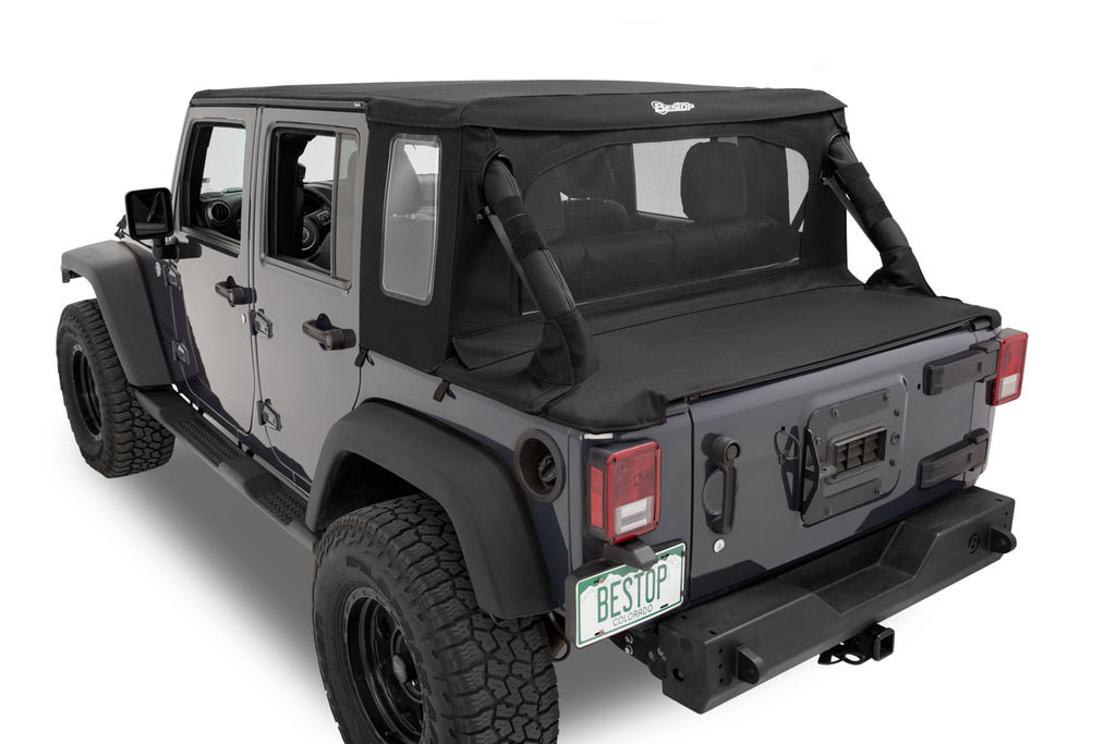 Jeep Wrangler Halftop Soft Top Conversion Kit For Jeep 2007-2018 Wrangler JK 4 Door Black Premium Twill Bestop
