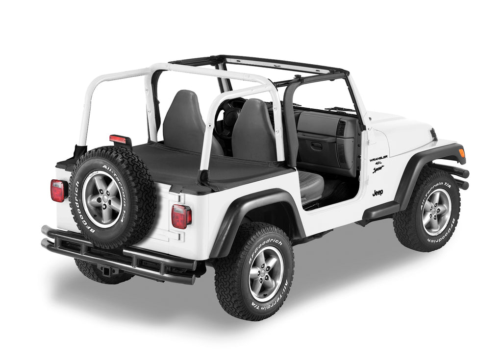 Cargo Deck Covers For Jeep 1997-2002 Wrangler TJ Standard Factory Soft top Removed No Belt Rail Channels Black Denim Bestop
