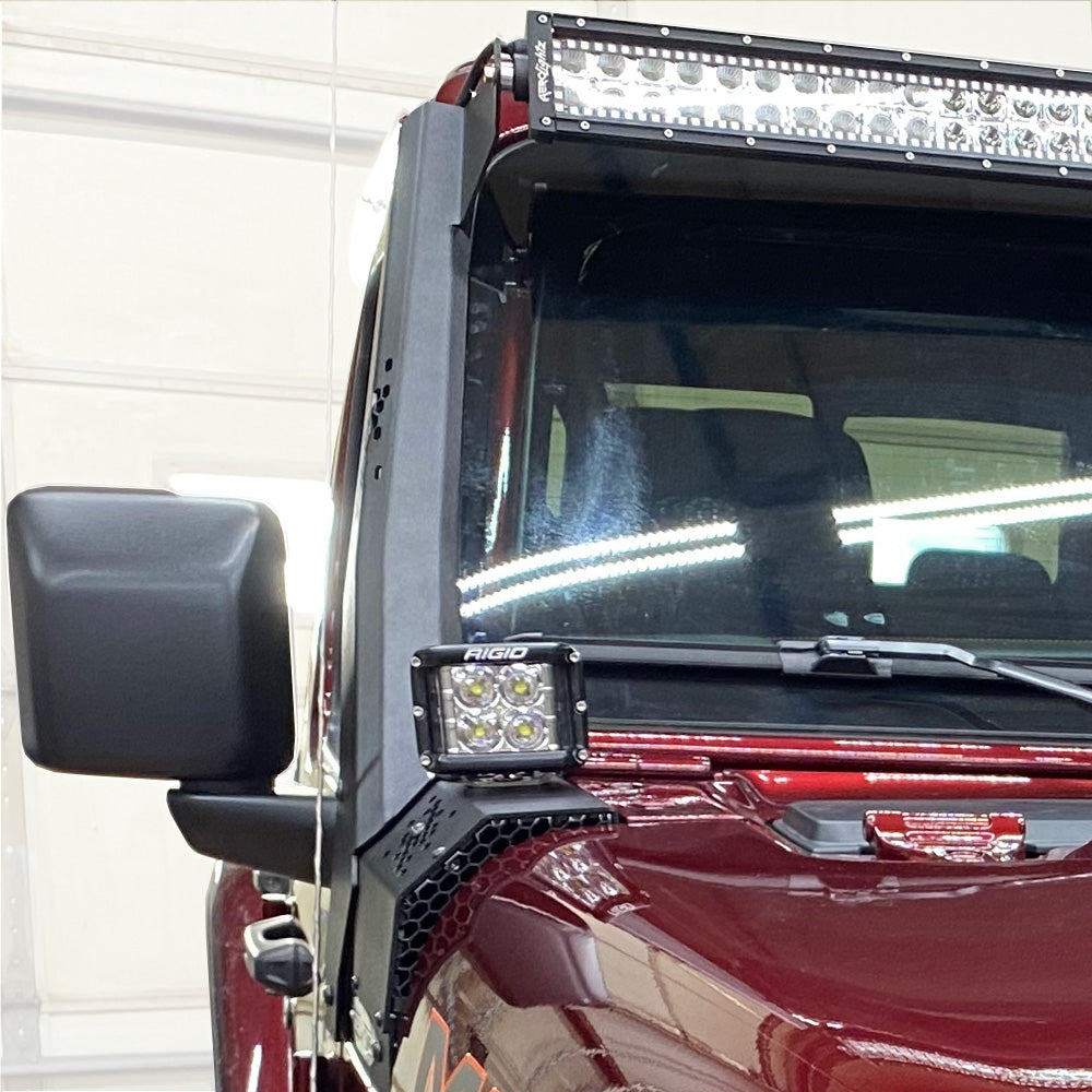 JL / JT Lower Larger Cowl LED Light Pod Brackets and Upper Bar Brackets Rock Slide Engineering