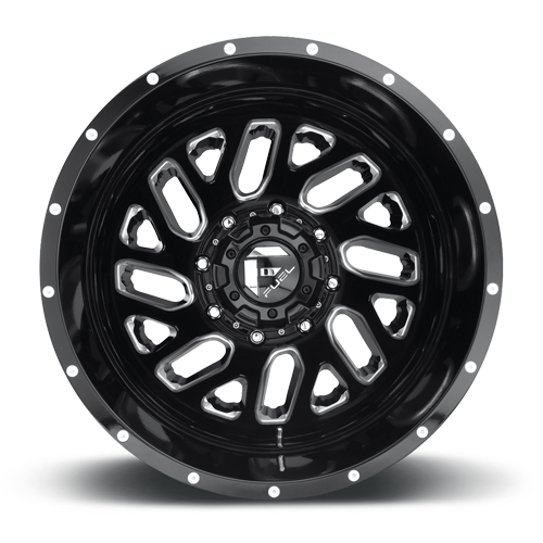 Dually Wheels 20X8.25 Triton Dually D581 8 On 165.1 Gloss Black Milled 121.5 Bore -240 Offset Mesh Spoke Outer Dually Fuel Off Road Wheels