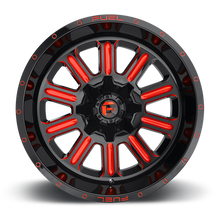 Load image into Gallery viewer, Aluminum Wheels 20X9 Hardline D621 6 On 135/6 On 139.7 Gloss Black/Candy Red 106.3 Bore 20 Offset Fuel Off Road Wheels