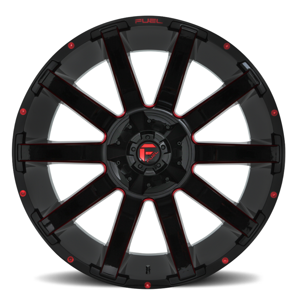 Aluminum Wheels 22X10 Contra D643 6 On 135/6 On 139.7 Gloss Red Milled 106.1 Bore -19 Offset Multi Spoke Fuel Off Road Wheels