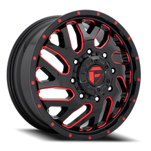 Load image into Gallery viewer, Dually Wheels 20X8.25 Triton Dually D656 8 On 165.1 Gloss Black Red Tinted Clear 121.5 Bore 105 Offset Mesh Spoke Front Dually Fuel Off Road Wheels