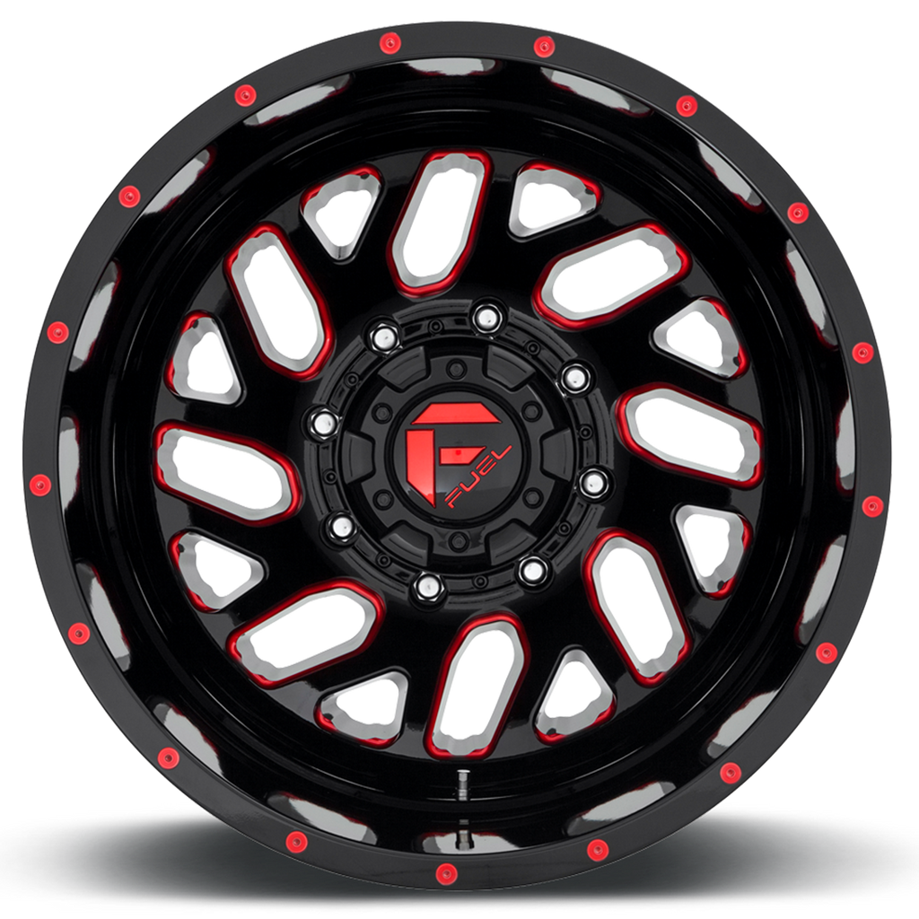 Dually Wheels 20X8.25 Triton Dually D656 8 On 165.1 Gloss Black Red Tinted Clear 121.5 Bore -240 Offset Mesh Spoke Outer Dually Fuel Off Road Wheels