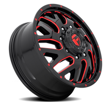 Load image into Gallery viewer, Dually Wheels 20X8.25 Triton Dually D656 8 On 165.1 Gloss Black Red Tinted Clear 121.5 Bore 105 Offset Mesh Spoke Front Dually Fuel Off Road Wheels