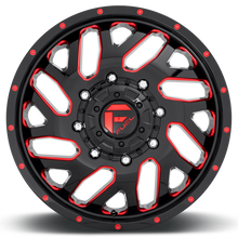 Load image into Gallery viewer, Dually Wheels 20X8.25 Triton Dually D656 8 On 165.1 Gloss Black Red Tinted Clear 121.5 Bore 105 Offset Mesh Spoke Front Dually Fuel Off Road Wheels