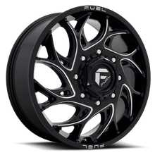 Load image into Gallery viewer, Dually Wheels 22X8.25 Runner Dually D741 8 On 200 Gloss Black Milled 142.2 Bore 105 Offset 8 Spoke Front Dually Fuel Off Road Wheels