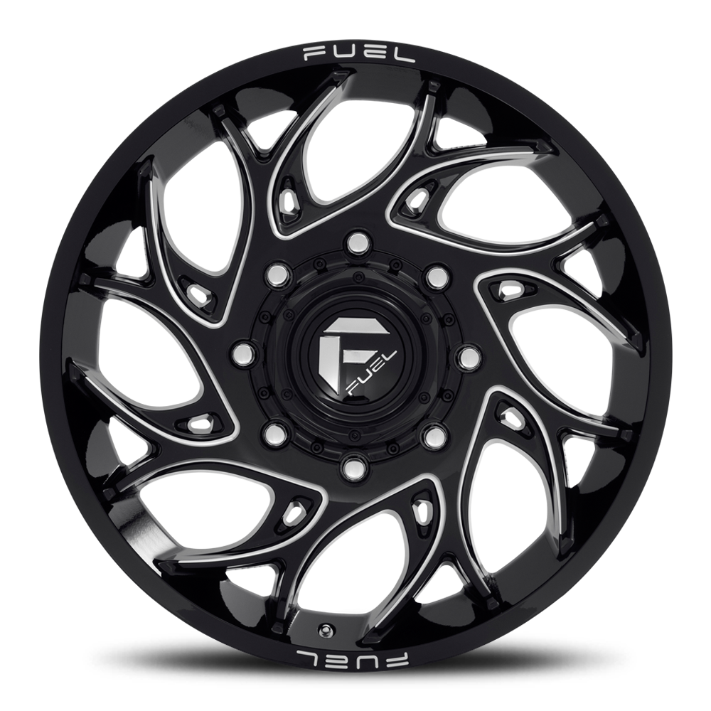 Dually Wheels 22X8.25 Runner Dually D741 8 On 200 Gloss Black Milled 142.2 Bore 105 Offset 8 Spoke Front Dually Fuel Off Road Wheels