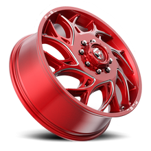 Load image into Gallery viewer, Dually Wheels 20X8.25 Runner Dually D742 8 On 200 Candy Red Milled 142.2 Bore 105 Offset 8 Spoke Front Dually Fuel Off Road Wheels