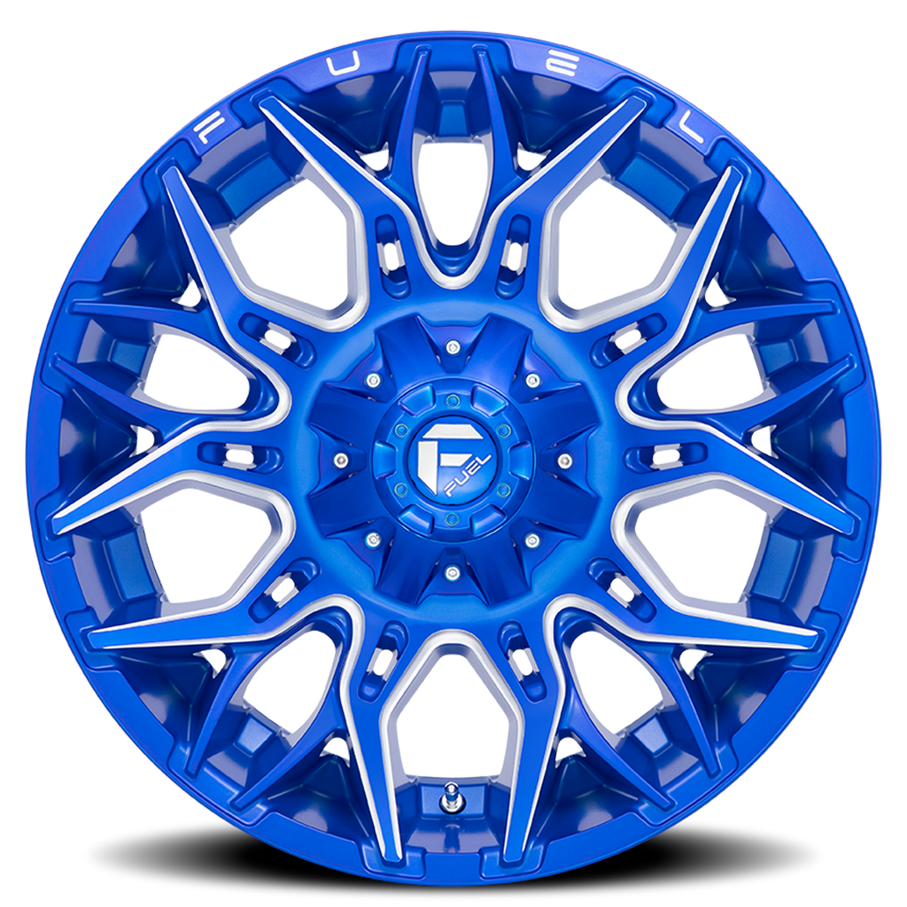 Aluminum Wheels 20X10 Twitch D770 8 On 165.1 Anodized Blue MIlled 125.2 Bore -18 Offset Fuel Off Road Wheels