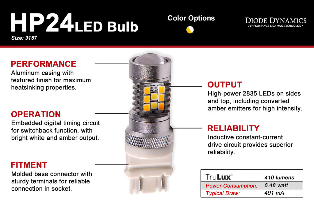 3157 LED Bulb HP24 Dual-Color LED Cool White Pair Diode Dynamics