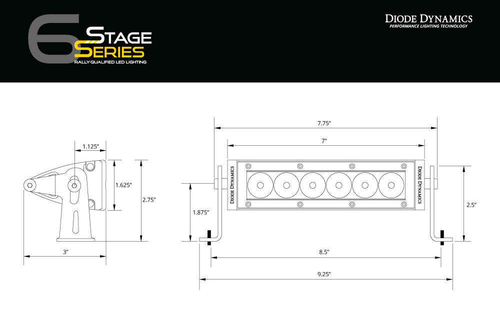 6 Inch LED Light Bar Single Row Straight SS6 Amber Wide Light Bar Single Diode Dynamics