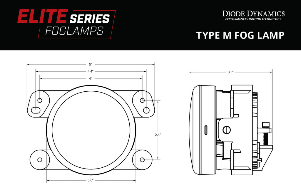 Elite Series Type M Fog Lamps, Yellow Pair Diode Dynamics