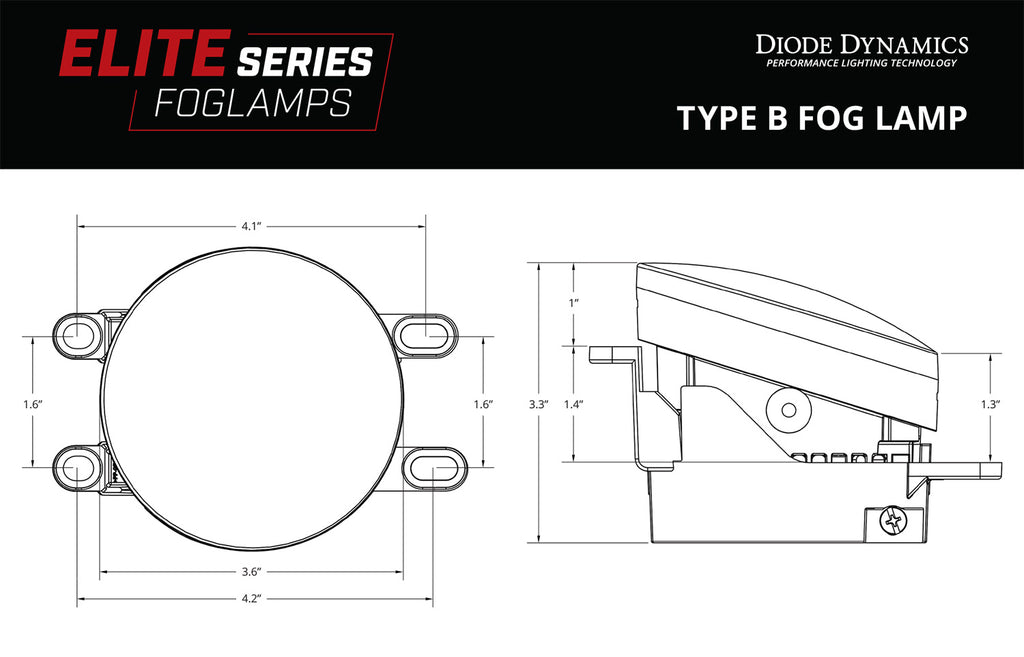 Elite Series Type B Fog Lamps, Yellow Pair Diode Dynamics