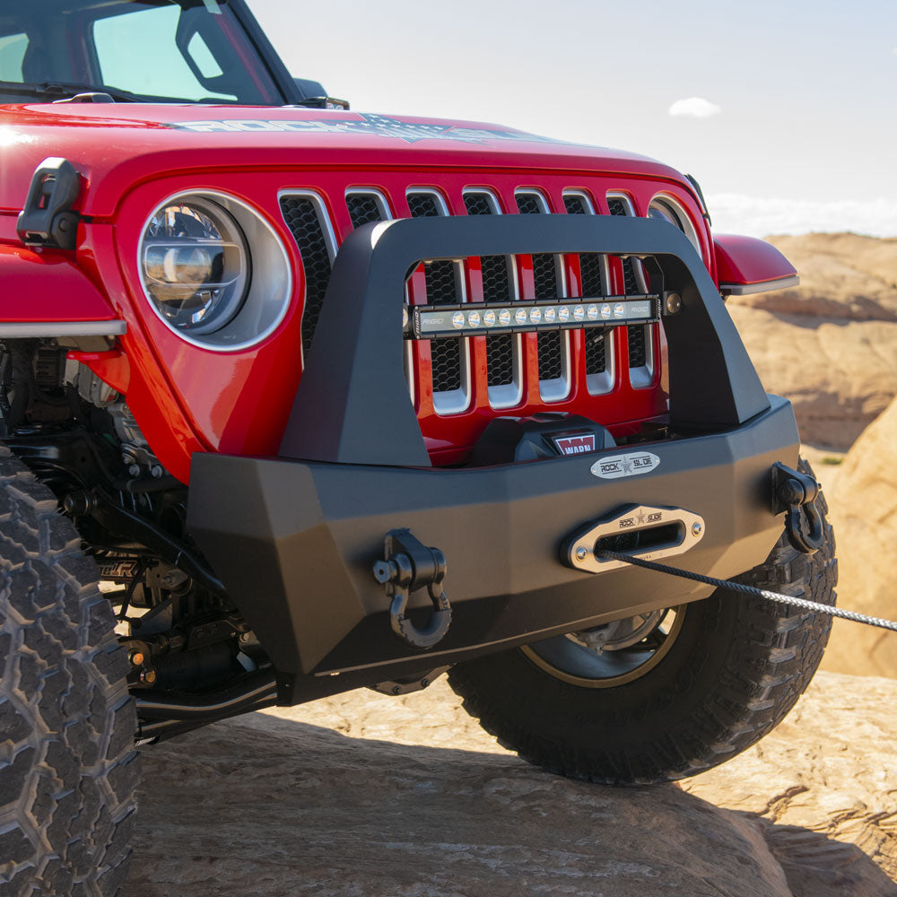 Jeep JL Shorty Front Bumper For 18-Pres Wrangler JL Complete With Winch Plate Rigid Series Rock Slide Engineering